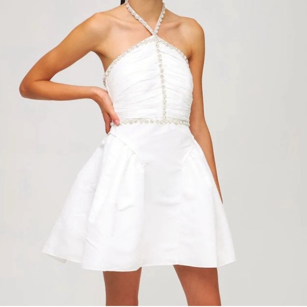 Self-Portrait Ivory Halter Mini Dress